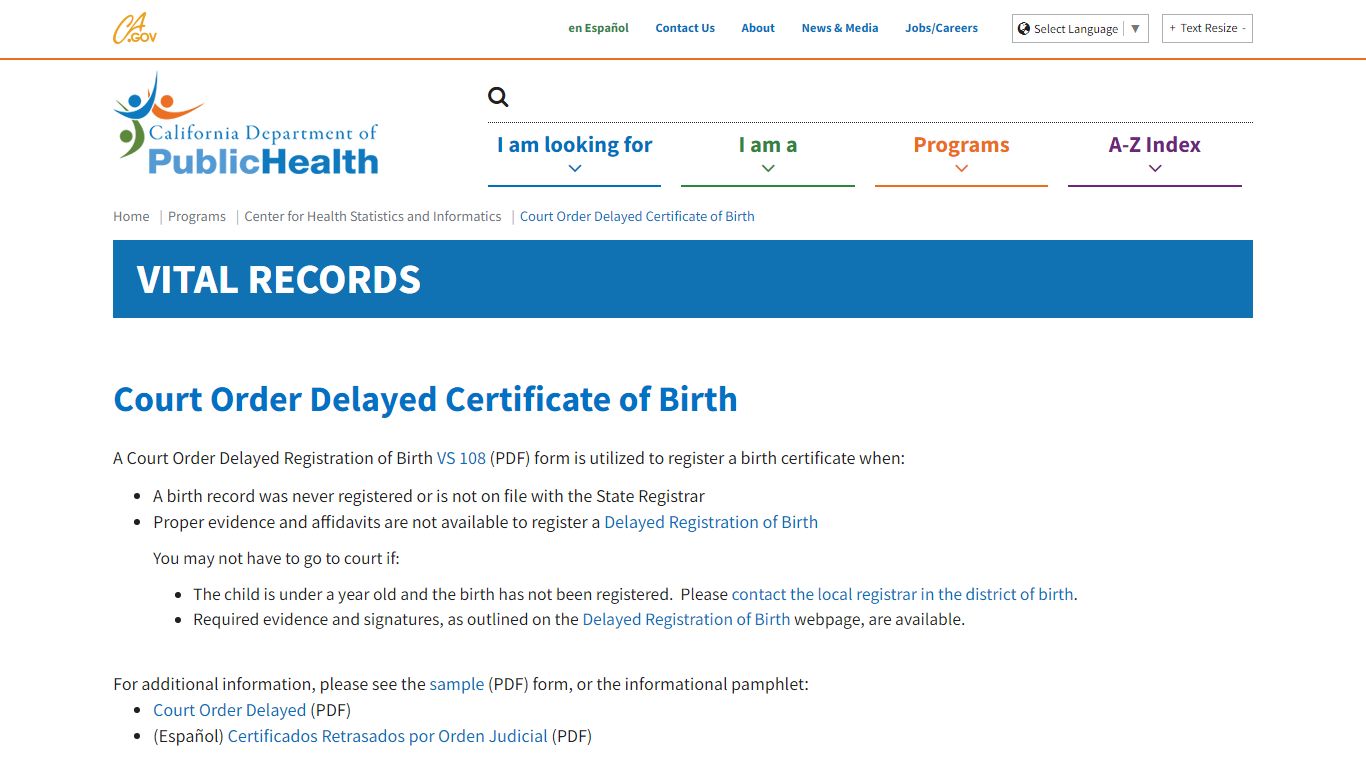 Court Order Delayed Certificate of Birth - California